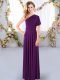Beauteous Sleeveless Floor Length Ruching Criss Cross Bridesmaids Dress with Purple