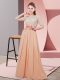 On Sale Peach Empire Lace and Belt Bridesmaids Dress Side Zipper Chiffon 3 4 Length Sleeve Floor Length