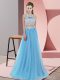 Low Price Baby Blue Two Pieces Lace Bridesmaids Dress Zipper Tulle Sleeveless Floor Length