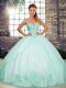 Extravagant Apple Green Ball Gowns Tulle Sweetheart Sleeveless Beading and Embroidery Floor Length Lace Up Quinceanera Dress