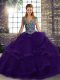 Lovely Sleeveless Tulle Floor Length Lace Up Quinceanera Gown in Purple with Beading and Ruffles