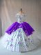 Dynamic White And Purple Sleeveless Floor Length Embroidery and Ruffles Lace Up Quinceanera Gowns
