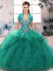 Eye-catching Beading and Ruffles Quinceanera Gowns Turquoise Lace Up Sleeveless Floor Length