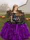 Custom Fit Eggplant Purple Ball Gowns Straps Sleeveless Organza Floor Length Lace Up Embroidery Kids Pageant Dress