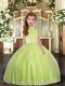 Yellow Green Halter Top Backless Beading and Appliques Little Girls Pageant Gowns Sleeveless