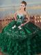 Perfect Green Ball Gowns Sweetheart Sleeveless Organza Floor Length Lace Up Embroidery and Ruffles Quince Ball Gowns