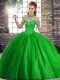 Fashion Lace Up Ball Gown Prom Dress Green for Military Ball and Sweet 16 and Quinceanera with Beading Brush Train