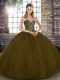 Fabulous Brown Sleeveless Floor Length Beading Lace Up Quinceanera Dresses