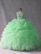 Pretty Beading and Ruffles Sweet 16 Dresses Apple Green Lace Up Sleeveless Brush Train