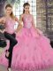 Sleeveless Lace Up Floor Length Lace and Embroidery and Ruffles Quince Ball Gowns