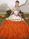 Orange Red Sleeveless Floor Length Embroidery and Ruffles Lace Up Sweet 16 Dresses