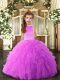 Floor Length Lilac Kids Formal Wear Tulle Sleeveless Beading and Ruffles