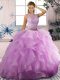 Delicate Lilac Scoop Lace Up Beading and Ruffles Sweet 16 Dresses Sleeveless