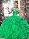 Low Price Green Lace Up 15th Birthday Dress Beading and Ruffles Sleeveless Floor Length