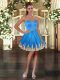 Blue Sleeveless Mini Length Embroidery Lace Up Party Dresses