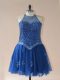 High Quality Royal Blue Lace Up Dress for Prom Beading Sleeveless Mini Length