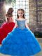 Blue Ball Gowns Organza Off The Shoulder Sleeveless Beading Floor Length Lace Up Pageant Gowns For Girls