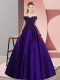 Decent Floor Length Purple Quinceanera Gown Satin Sleeveless Lace