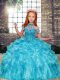 Latest Organza Sleeveless Floor Length Little Girls Pageant Dress and Beading and Ruffles