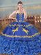 Enchanting Blue Sweetheart Neckline Embroidery and Ruffled Layers Sweet 16 Quinceanera Dress Sleeveless Lace Up