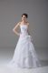 Flare Lace Up Wedding Gowns White for Wedding Party with Hand Made Flower Brush Train