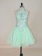 Mini Length Lace Up Prom Gown Apple Green for Prom and Party with Beading