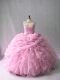 Brush Train Ball Gowns Sweet 16 Quinceanera Dress Pink Scoop Organza Sleeveless Lace Up