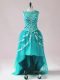 Sleeveless Tulle High Low Zipper Prom Evening Gown in Teal with Beading and Appliques