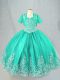 Turquoise Ball Gowns Tulle Spaghetti Straps Sleeveless Beading and Embroidery Floor Length Lace Up Little Girls Pageant Gowns