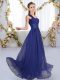 Floor Length Empire Sleeveless Royal Blue Wedding Guest Dresses Lace Up