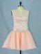 High Class Peach Lace Up Straps Beading Prom Gown Organza Sleeveless