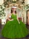 Ball Gowns Little Girl Pageant Gowns Olive Green Straps Tulle Sleeveless Floor Length Zipper