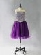 Luxurious Purple Lace Up Strapless Beading Prom Party Dress Tulle Sleeveless