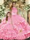 Sophisticated Floor Length Ball Gowns Sleeveless Pink Quince Ball Gowns Lace Up