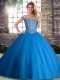 Ball Gowns Sleeveless Blue Quinceanera Gowns Brush Train Lace Up