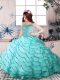 Aqua Blue Ball Gowns Organza Spaghetti Straps Sleeveless Beading and Ruffled Layers Floor Length Lace Up Pageant Dress for Girls