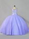 Lavender Scoop Neckline Sequins 15th Birthday Dress Sleeveless Zipper