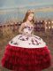 Gorgeous Red Kids Formal Wear Party and Wedding Party with Embroidery and Ruffled Layers Straps Long Sleeves Lace Up