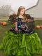 Straps Sleeveless Lace Up Little Girl Pageant Dress Olive Green Organza