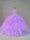 Glittering Organza Scoop Sleeveless Lace Up Beading and Ruffles Quinceanera Dresses in Lavender