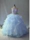 Custom Design Halter Top Sleeveless Backless Beading and Ruffles Sweet 16 Quinceanera Dress in Blue