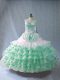 Latest Embroidery and Ruffled Layers Quinceanera Dress Apple Green Lace Up Sleeveless Floor Length
