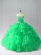 Extravagant Green Organza Lace Up Ball Gown Prom Dress Sleeveless Floor Length Beading and Ruffles