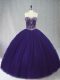 Purple Sleeveless Beading Floor Length Quinceanera Dresses