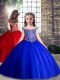 Royal Blue Ball Gowns Beading Child Pageant Dress Lace Up Tulle Sleeveless Floor Length