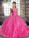 Hot Pink Lace Up Off The Shoulder Beading and Appliques Quinceanera Dresses Tulle Sleeveless