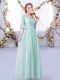Perfect Half Sleeves Floor Length Lace and Belt Side Zipper Wedding Guest Dresses with Light Blue