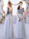 Custom Fit Grey Lace Up Scoop Appliques Bridesmaid Dresses Tulle Sleeveless
