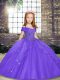 Lavender Ball Gowns Tulle Straps Sleeveless Beading Floor Length Lace Up Little Girls Pageant Dress