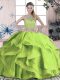 Artistic Floor Length Green Sweet 16 Dresses Tulle Sleeveless Beading and Lace and Ruffles